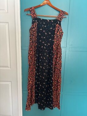 NWT True Craft Floral Panel Sundress - Black with Pink Floral 100%Cotton Size LG